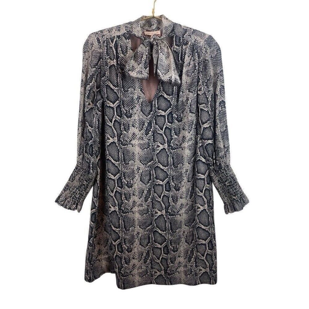 Rebecca Taylor Snakeskin Mini Dress 100% Silk Tie Neck Size 2